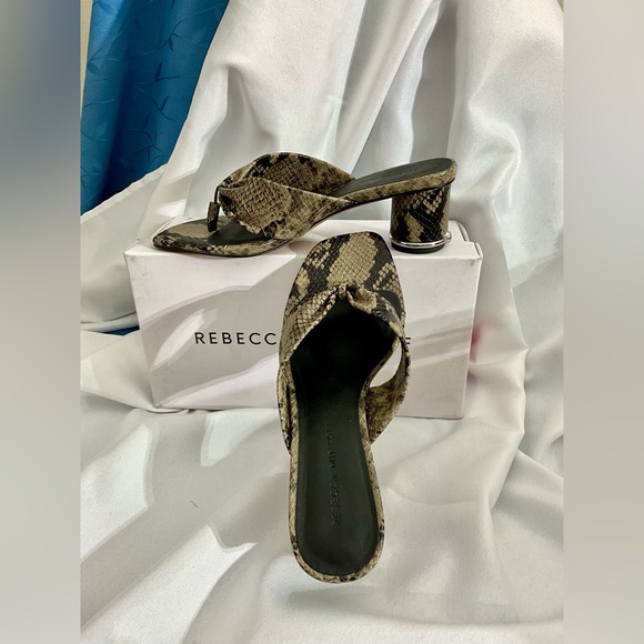 NWT REBECCA MINKOFF Leather Olive Green & Black Block Heel Slide Sandals Size 7m - Picture 1 of 4